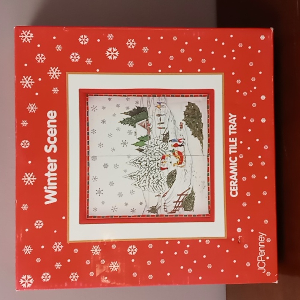 JCPenney Ceramic Tile Tray Winter Scene
